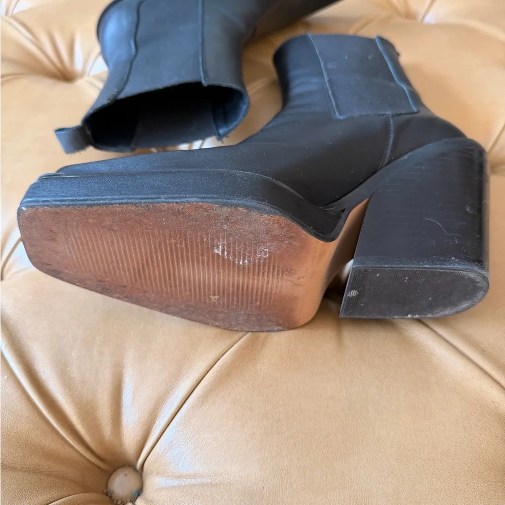 Steve Madden Black Leather Platform Chelsea Heeled Boots - Picture 2 of 9